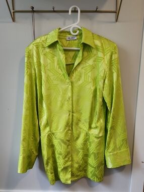 The Attico Neon Lime Satin Button-Up Blazer